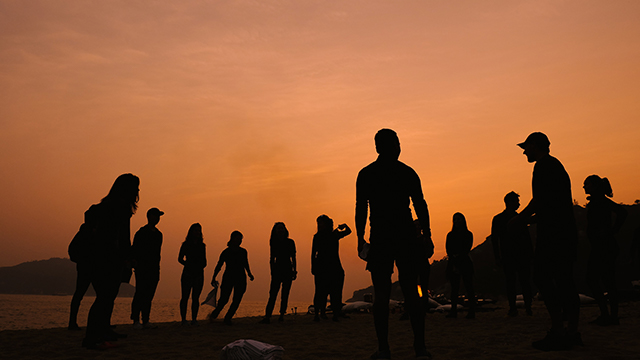 silhouette of group of people