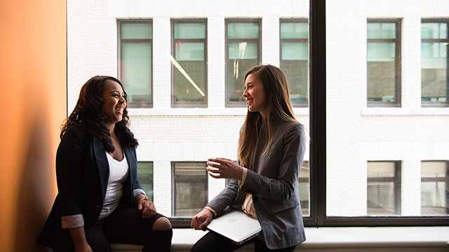 two women talking