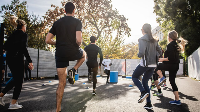 A group of people exercising together