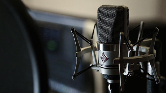 A photograph of a studio microphone. 