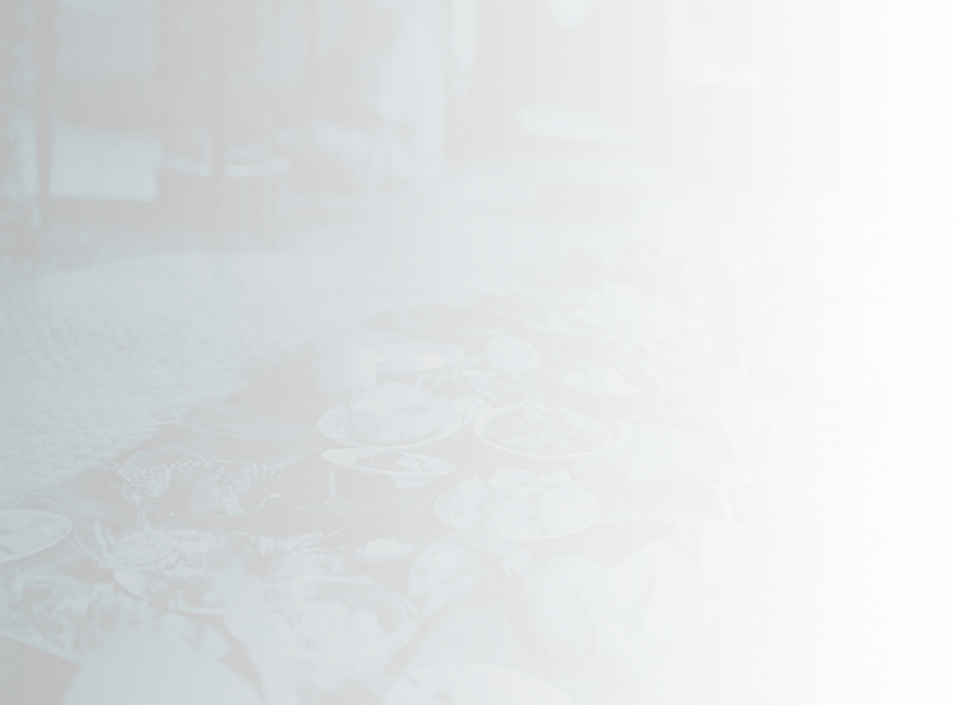 Plates of food on flax mats