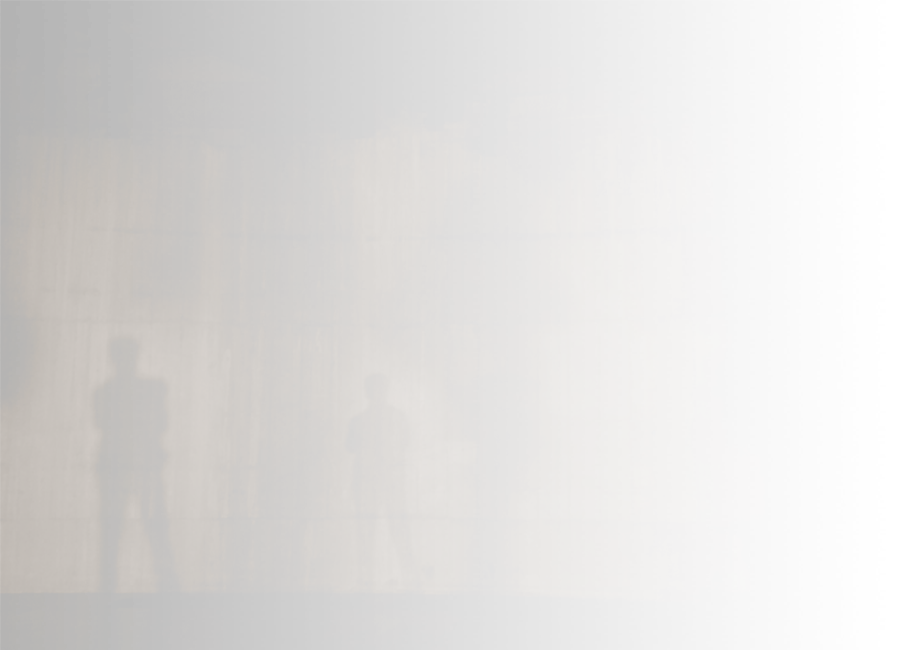 Tall shadows of people cast on the wall of an industrial theatre space